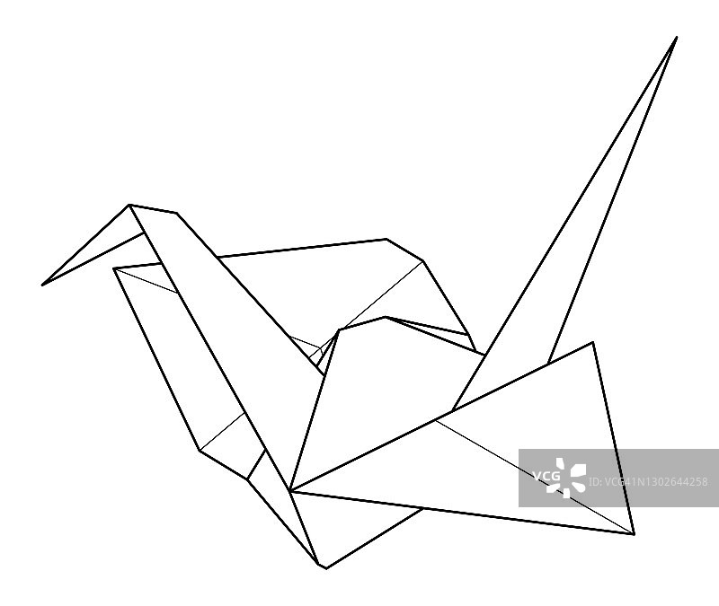 黑色轮廓折纸鹤在白色的背景图片素材