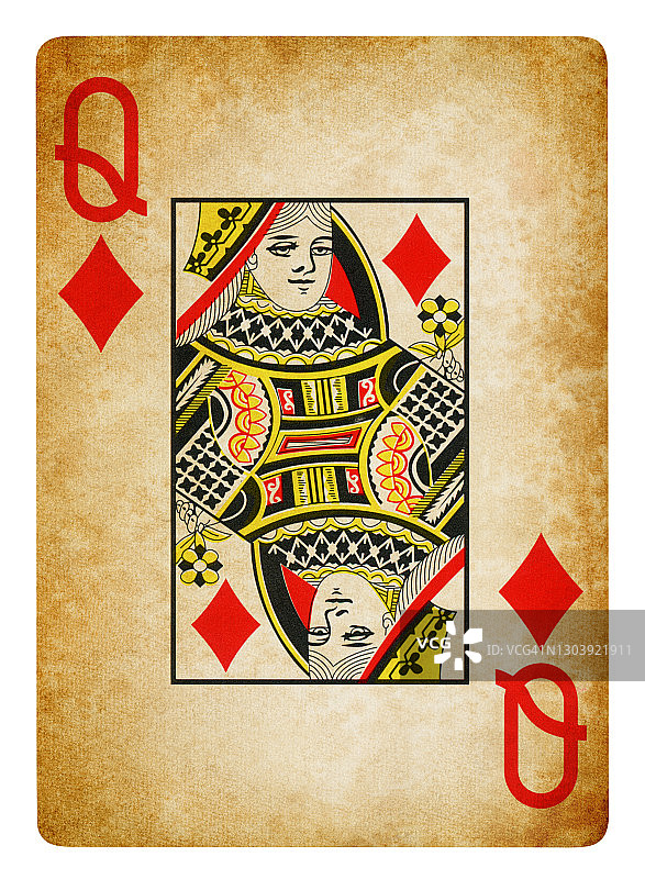 方块皇后复古扑克牌-孤立图片素材