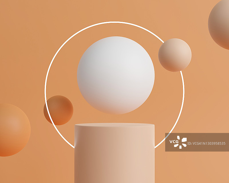 3d渲染空圆柱体讲台在橙色的背景。图片素材