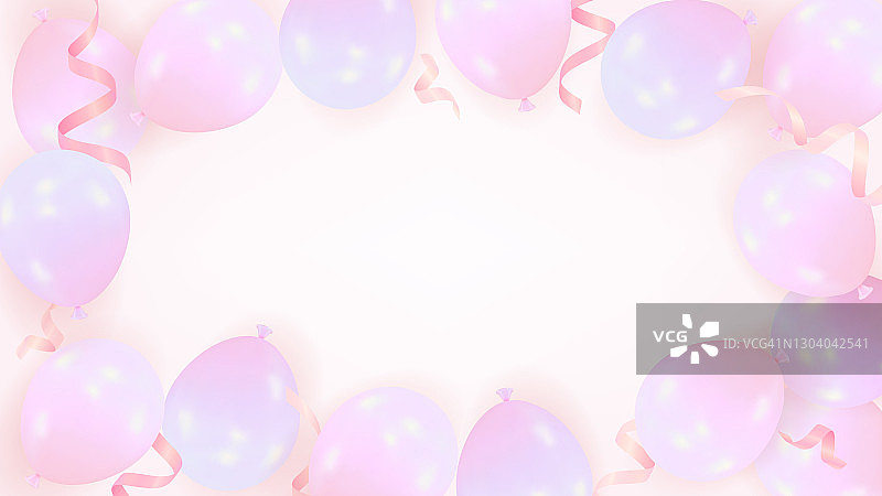 粉色背景来自真实的气球与文本空间。庆祝生日，情人节，婚礼的模板。矢量图图片素材