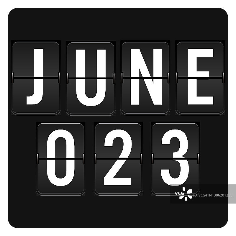 6月23日-每日日历和黑色翻转记分板数字计时器与日期图片素材