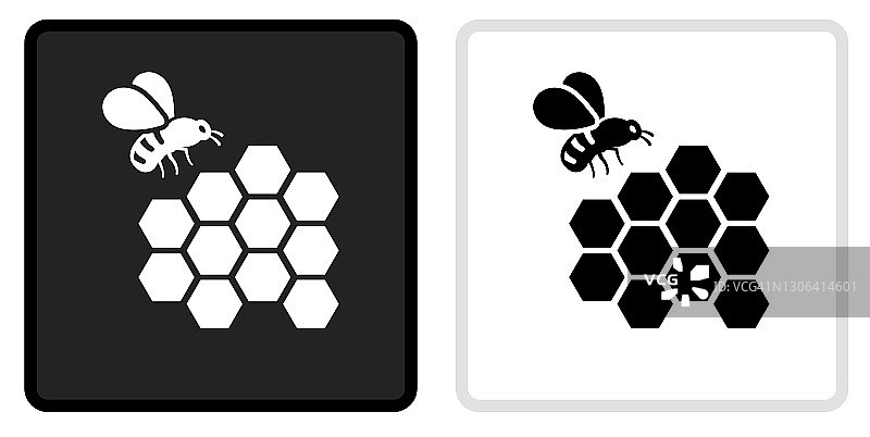 蜜蜂图标在黑色按钮与白色翻转图片素材