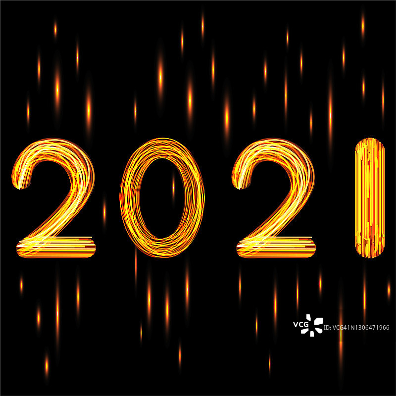 向量。新年快乐2021文字标志设计与霓虹灯线。设计模板与2021印刷标志。2021年新年快乐标志收藏。极简的背景品牌，横幅，封面，明信片图片素材