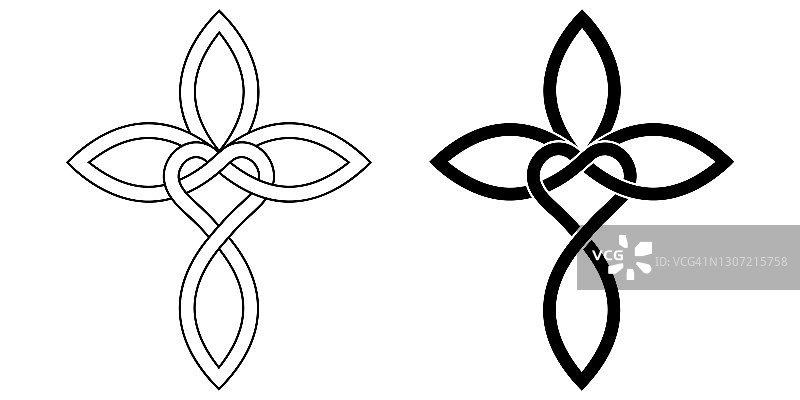 象征对上帝无限的爱，心形有无限的符号和十字架，矢量纹身标志对上帝的爱和信仰，书法十字图片素材