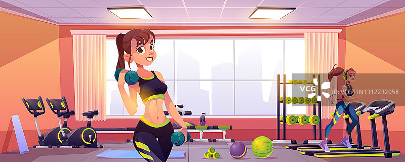 年轻女性在健身房锻炼，健康女孩锻炼图片素材