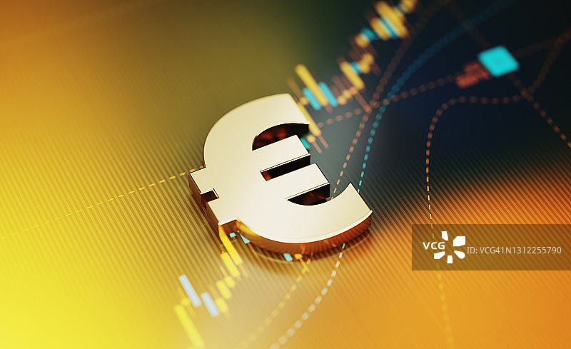 投资和金融概念-欧元符号坐在黄色金融图形背景图片素材