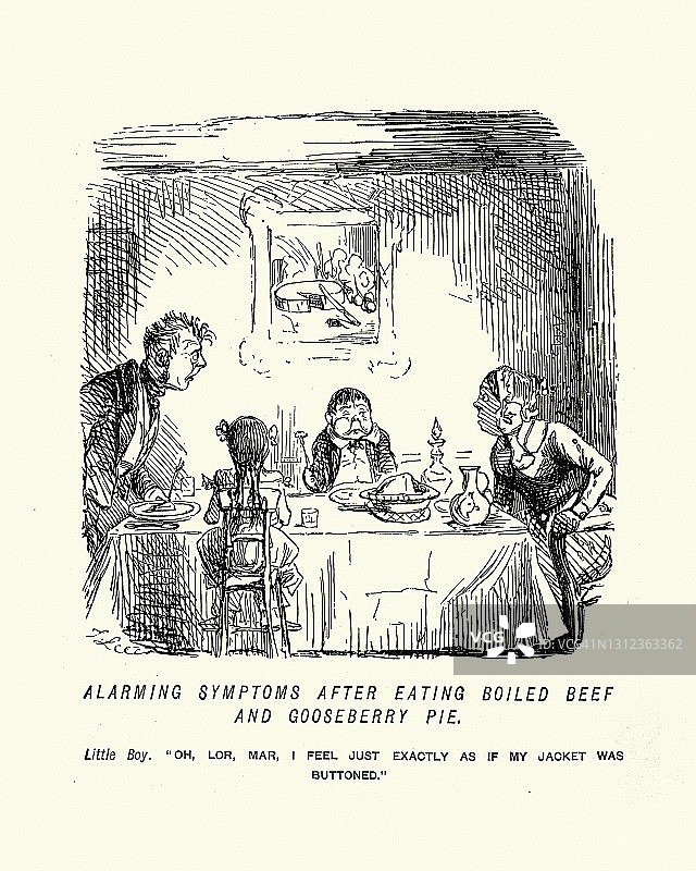 消化不良对暴饮暴食，维多利亚卡通，19世纪图片素材