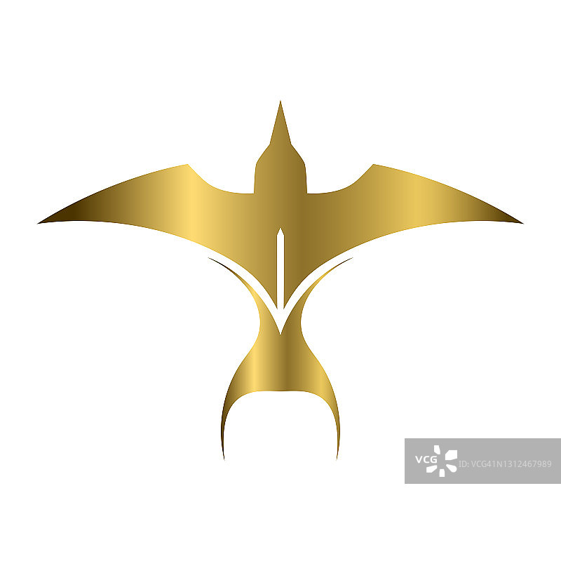 金色剪影矢量插图上的白色背景的一个飞翔的燕子。适合制作商标。图片素材