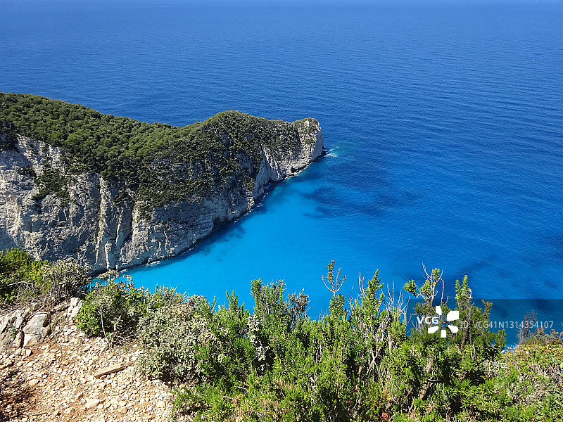 该地区的海岸海景。希腊扎金索斯岛沉船海滩图片素材