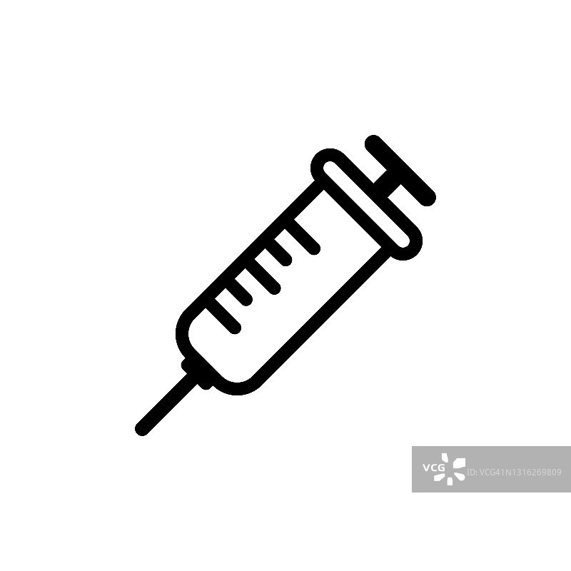 注射器图标向量黑色线图标。注射器接种疫苗符号。向量EPS 10图片素材