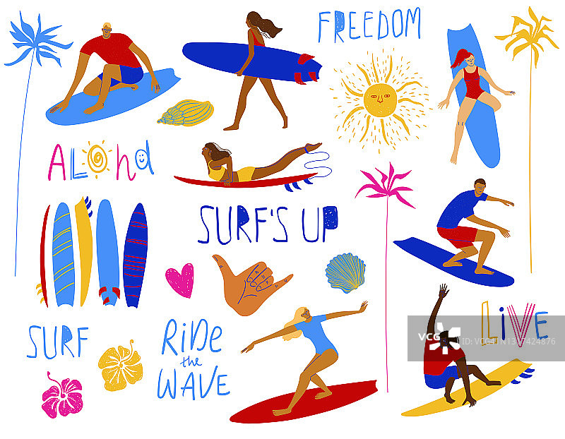 夏日冲浪系列设计元素图片素材