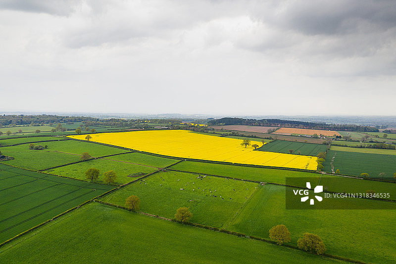 鸟瞰图显示的农村景色在春天，英格兰，英国图片素材