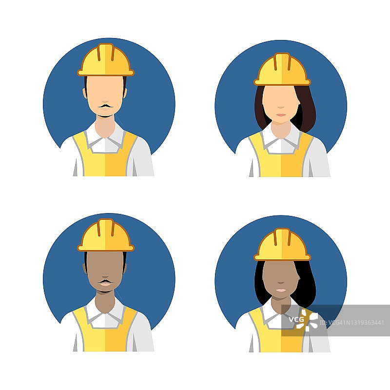 男性和女性建筑工人矢量化身插图图片素材