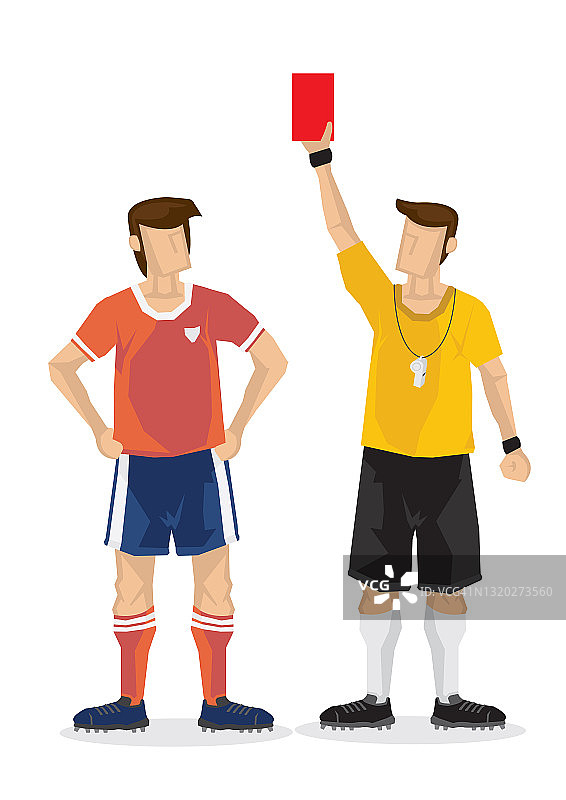 足球裁判会在白色背景下出示红牌。图片素材