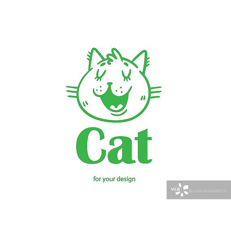 可爱的涂鸦猫徽章。有趣的特征向量。线条艺术动物印花。图片素材