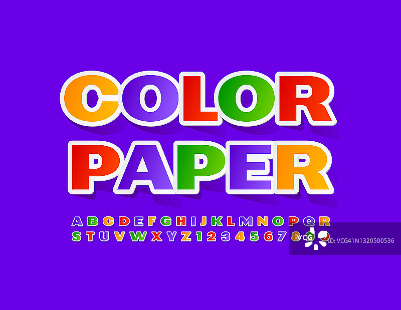 矢量创意模板彩色纸。明亮的字母和数字集图片素材