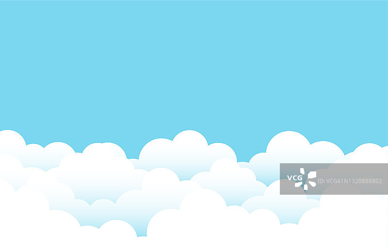 柔软的白色蓬松的云彩卡通上的蓝色清澈的天空景观背景向量图片素材