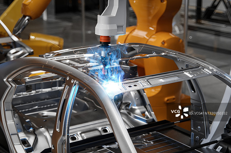 汽车工厂机器人焊机的焊接线图片素材