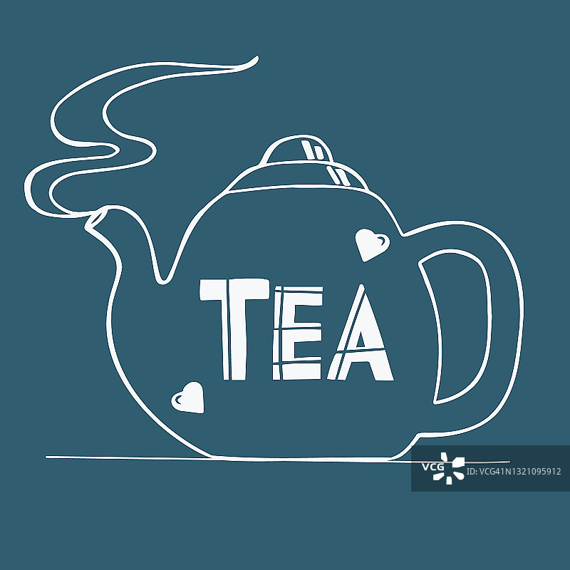 茶壶上的题词- CHAI。线的艺术。矢量插图海报或邀请卡模板图片素材