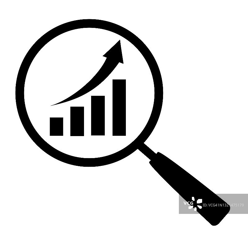 监控图标信息搜索增长图通过放大镜市场研究黑白孤立的市场增长数据财务矢量图图片素材