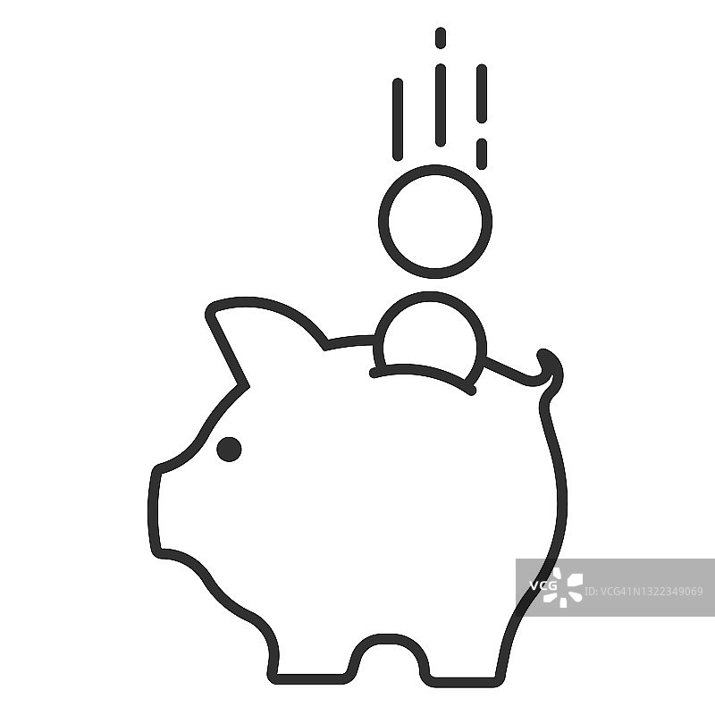 带硬币的小猪储蓄罐。储蓄、经济、投资、银行或商业服务概念。矢量插图。图片素材