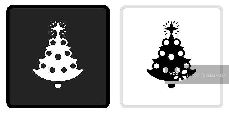 圣诞树图标上的黑色按钮与白色翻转图片素材