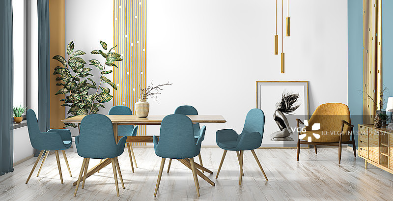 室内设计现代斯堪的纳维亚餐厅3d渲染图片素材