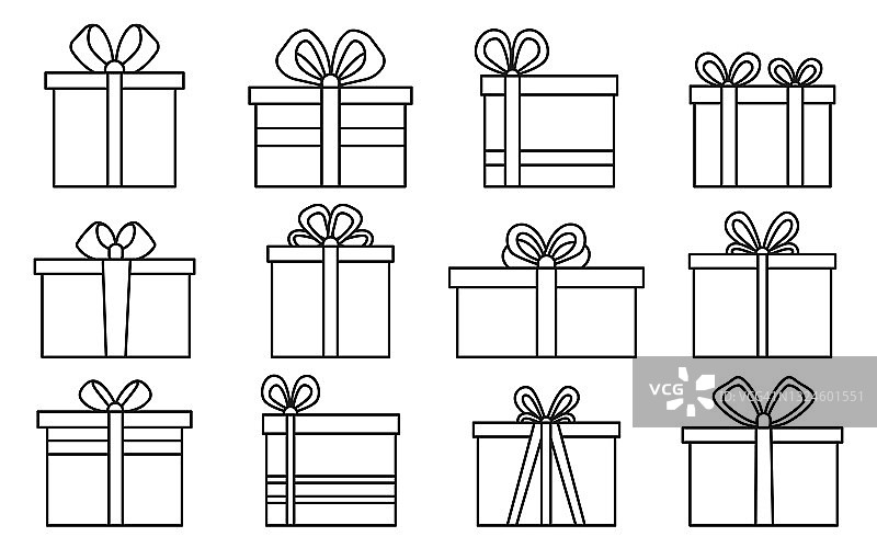 礼品礼品简单线条黑色图标设置丝带图片素材