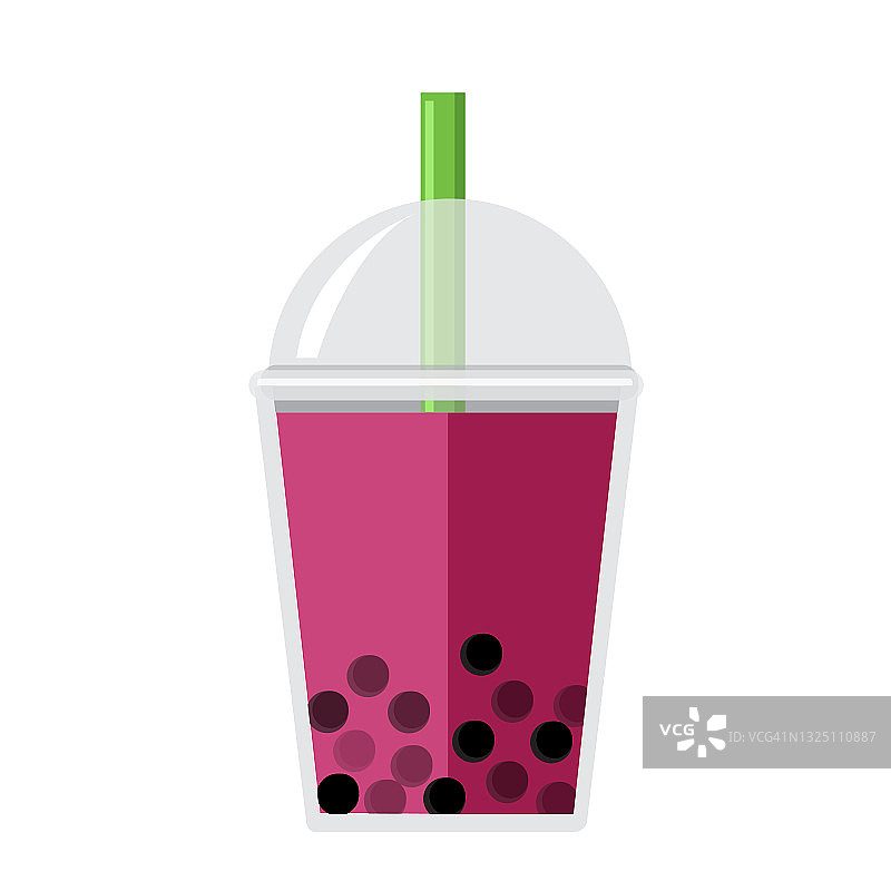 泡泡或珍珠茶樱桃味全彩图标在白色背景图片素材