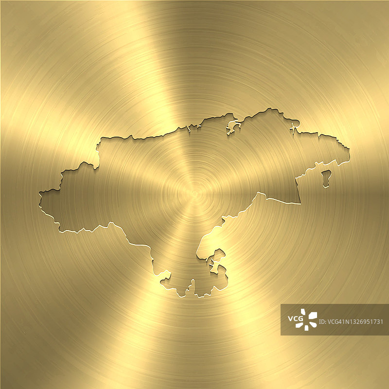 坎塔布里亚地图上的黄金背景-圆形拉丝金属纹理图片素材
