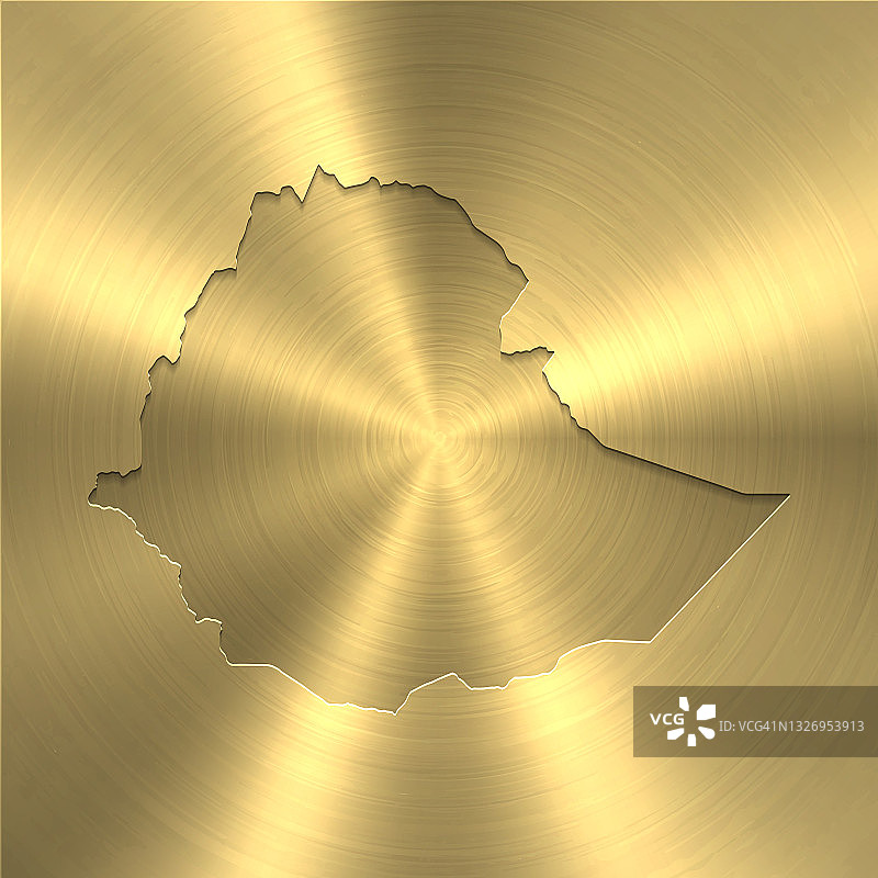 埃塞俄比亚地图上的黄金背景-圆形拉丝金属纹理图片素材