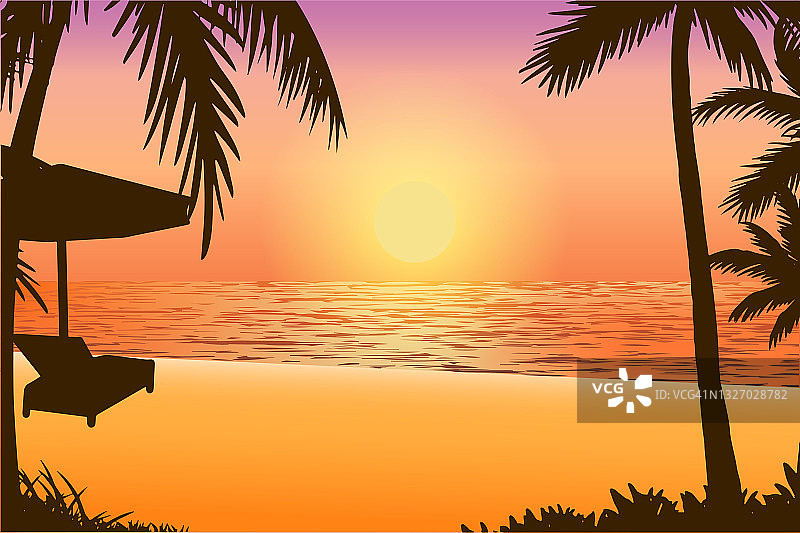 矢量插图的日落热带海滩自然风景图片素材