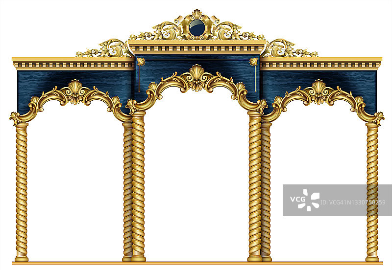 金色拱门入口巴洛克蓝色黄金拱廊图片素材