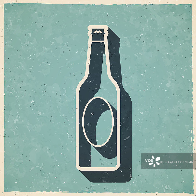 啤酒瓶。复古风格的图标-旧的纹理纸图片素材