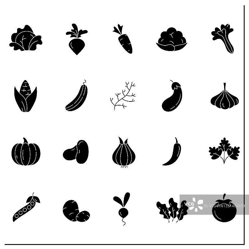 蔬菜字形图标集图片素材