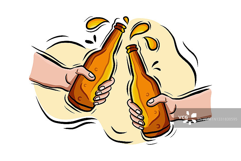 派对庆祝概念矢量插图。手拿啤酒瓶图片素材
