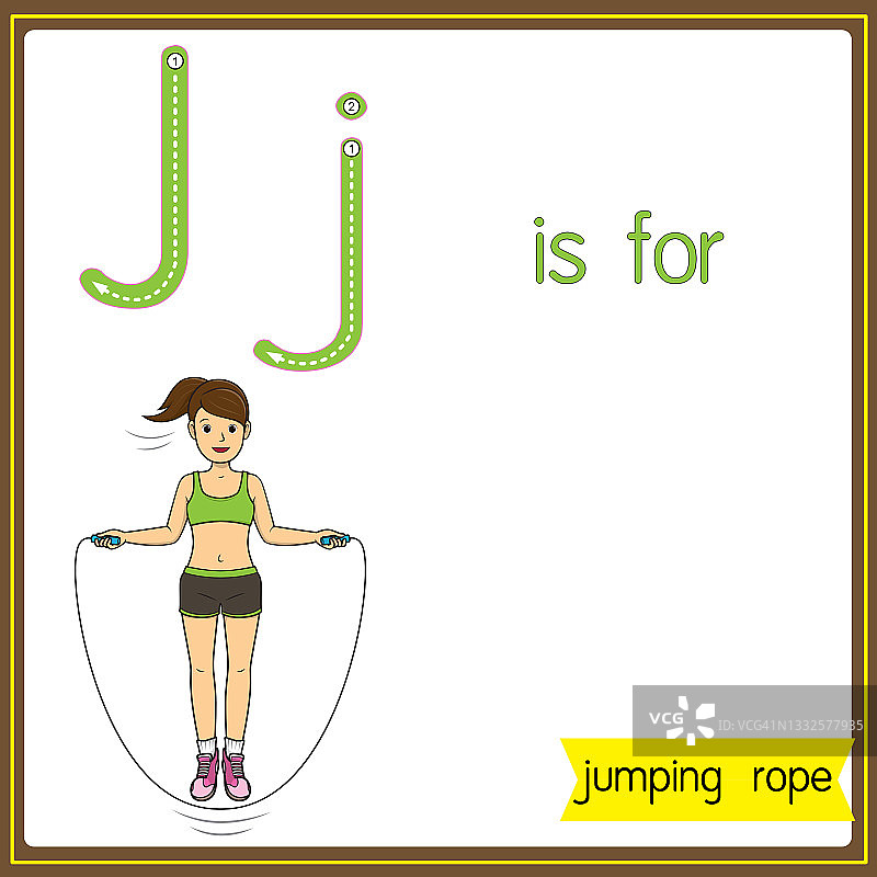 矢量插图学习字母为儿童与卡通形象。字母J代表跳绳。图片素材