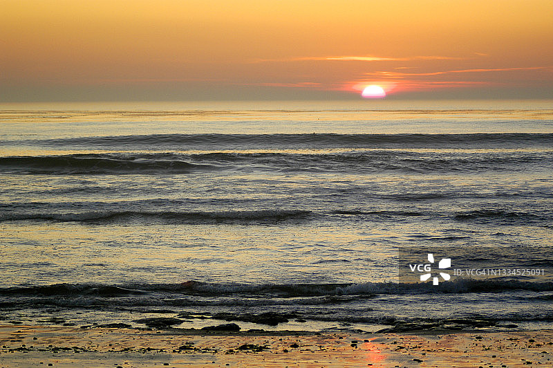 太阳在加利福尼亚太平洋的地平线上落下。图片素材