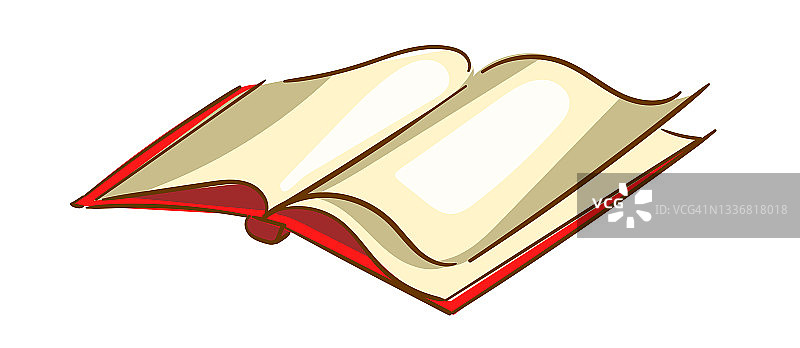 学校的笔记本或杂志漫画插图风格的打开的书，孤立地放在白色背景上图片素材