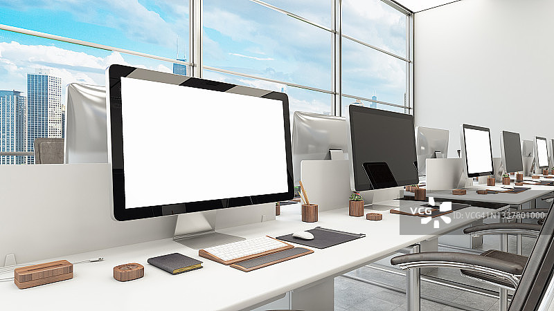 空电脑屏幕的现代办公空间图片素材