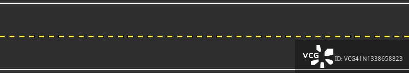 无缝道路标线，单黄色虚线和白色实线。水平直沥青路图片素材