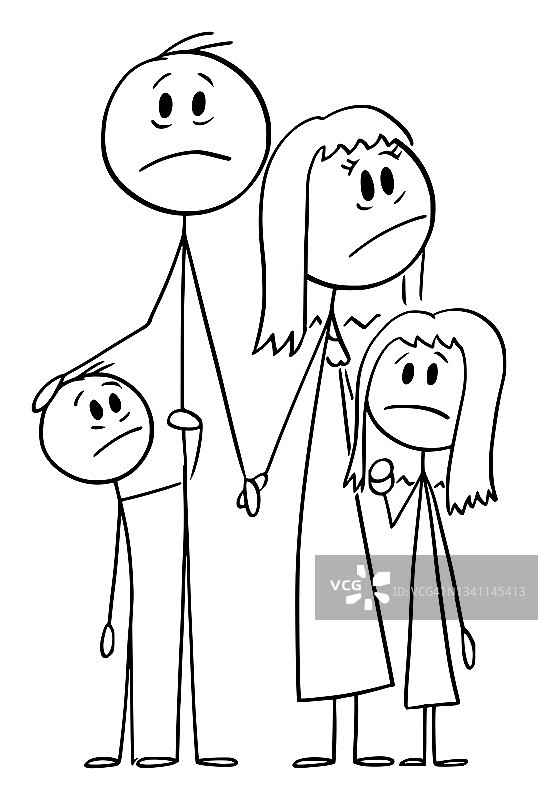 有孩子的沮丧，压力或害怕的家庭，矢量卡通简笔图插图图片素材