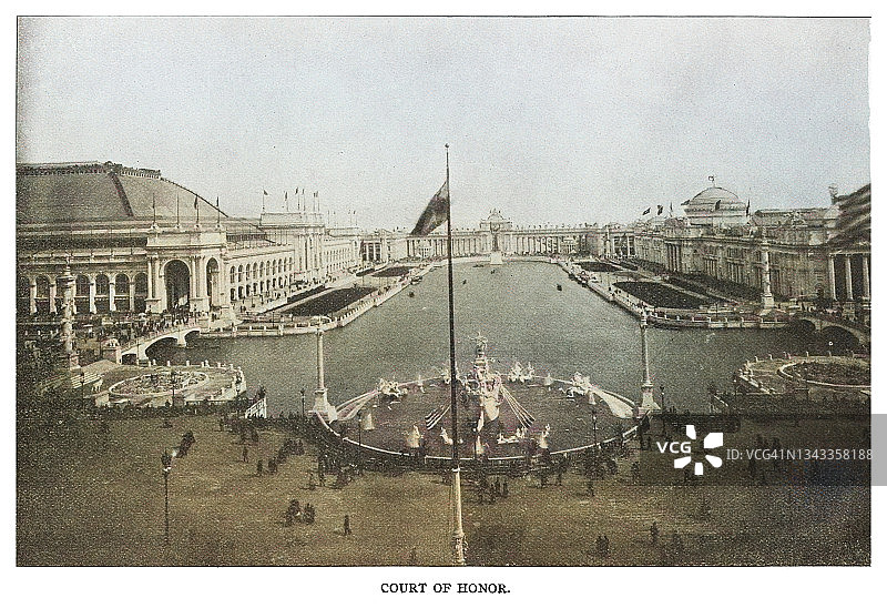 19世纪芝加哥的旧版画插图，1893年芝加哥哥伦比亚博览会-荣誉法庭图片素材
