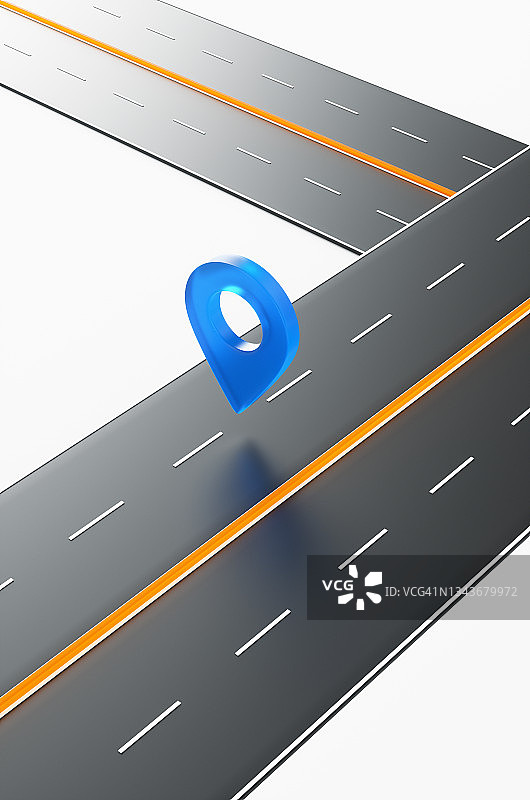 GPS概念与地图图钉图标在高速公路路口隔离在白色背景。图片素材