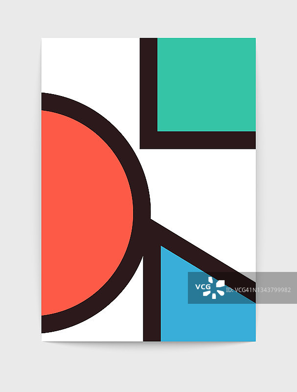 最小几何海报。几何抽象的原始形状瑞士风格，平面简单的封面设计。矢量图图片素材