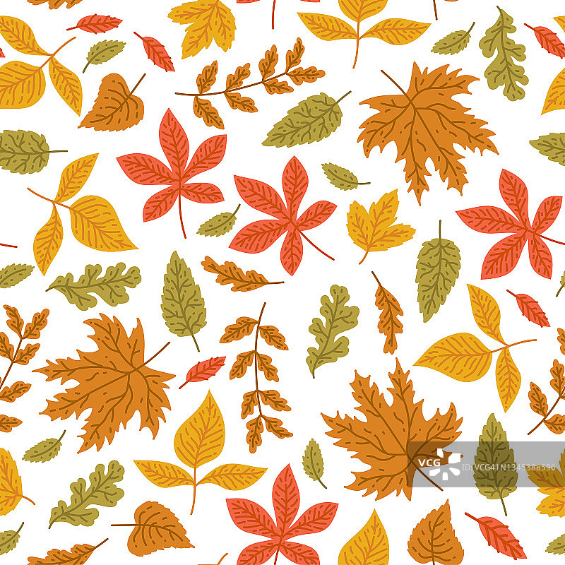 秋叶无缝图案壁纸形象。矢量图图片素材