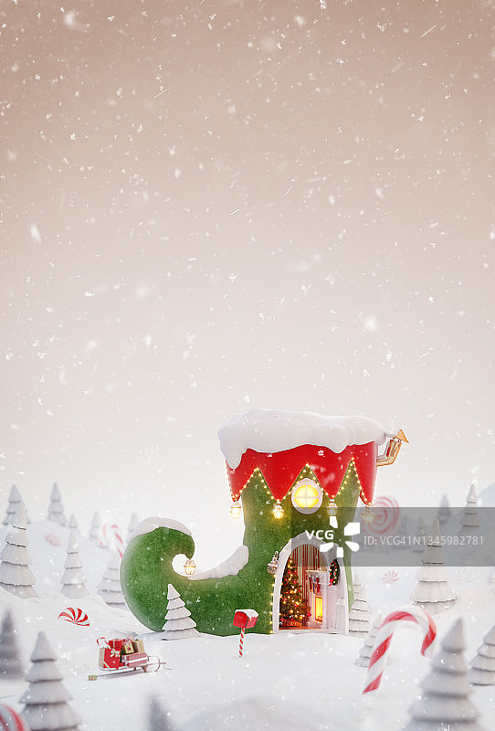 可爱舒适的童话房子在圣诞节装饰图片素材