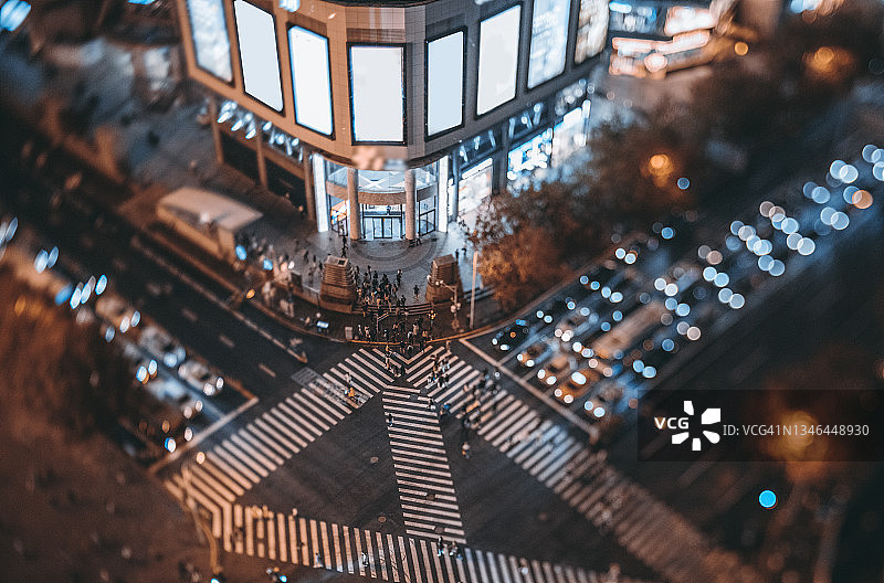 上海浦东街道上的人行横道夜景图片素材