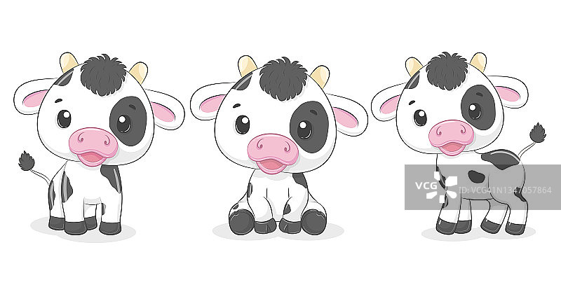 收集可爱的小牛、奶牛。矢量插图的一个卡通。图片素材