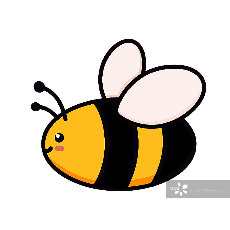 可爱的蜜蜂矢量插图涂鸦风格。五颜六色的孩子为图标和标志设计在黄色和黑色隔离在白色图片素材
